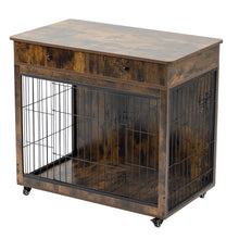 Load image into Gallery viewer, Dog Crate Furniture, Wooden Dog House, Decorative Dog Kennel with Drawer, Indoor Pet Crate End Table for Small Dog, Steel-Tube Dog Cage, Chew-Proof, Rustic Brown 31.7" L×23.2" W×33" H
