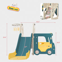 Load image into Gallery viewer, Kids Slide with Bus Play Structure, Freestanding Bus Toy with Slide for Toddlers, Bus Slide Set with Basketball Hoop
