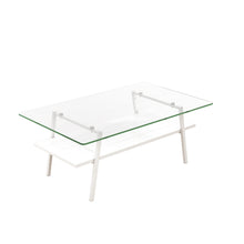 Load image into Gallery viewer, Rectangle Coffee Table, Tempered Glass Tabletop with White Metal Legs, Modern Table for Living Room , Transparent Glass
