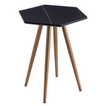 Load image into Gallery viewer, Modern Minimalism Black Faux Marble End&amp;Side Table, Small Accent Coffee Table with Dark Gold Metal Legs, Hexagon Nightstand for Living Room,Bedroom, Apartment Small Space ( MDF Tabletop + Metal Legs )
