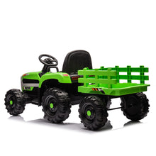 Load image into Gallery viewer, Ride on Tractor with Trailer,12V Battery Powered Electric Tractor Toy w/Remote Control,electric car for kids,Three speed adjustable,Power display, USB,MP3 ,Bluetooth,LED light,Two-point safety belt
