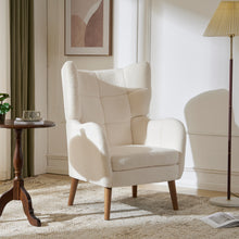 Load image into Gallery viewer, Mid-Century Accent  Chair, Ivory White, Modern Retro Club Chair, Birch Frame, Upholstered Teddy Wool Fabric, Single Sofa Armchair for Small Spaces, Living Room, Bedroom, Reading Corner, Balcony
