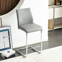 Load image into Gallery viewer, Light grey modern simple bar chair PU leather chrome metal pipe, restaurant, family bar chair set of 2
