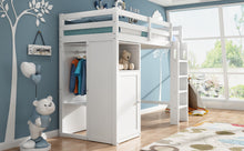 Load image into Gallery viewer, Twin Loft Bed with Wardrobe, Storage Shelves and Ladder, White
