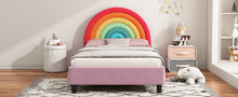 Load image into Gallery viewer, Rainbow Design Upholstered Twin Platform Bed Cute Style Princess Bed for Boys &amp; Girls, Teens, Colorful &amp; Pink
