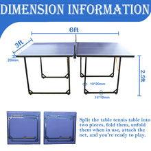 Load image into Gallery viewer, 6ft Mid-Size Table Tennis Table Foldable &amp; Portable Ping Pong Table Set for Indoor &amp; Outdoor Games with Net, 2 Table Tennis Paddles and 3 Balls Blue
