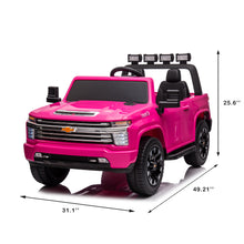 Load image into Gallery viewer, Pink, 24V 2 Seater Ride On Truck Car, Licensed Chevrolet Silverado HD Electric Car for Kids, 4WDmotors, with2.4G Remote Control, Metal Suspension, Soft Start, FM/Bluetooth/Music, LED Light,Toys Gifts
