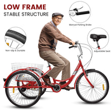 Load image into Gallery viewer, A24631 Adult Tricycles, 1 Speed Adult Trikes 24 inch 3 Wheel Bikes, Three-Wheeled Bicycles Cruise Trike with Shopping Basket for Seniors, Women, Men
