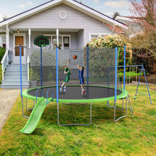 Load image into Gallery viewer, 14FT Trampoline with Slide and Swings, ASTM Approved Large Recreational Trampoline with Basketball Hoop and Ladder,Outdoor Backyard Trampoline with Net, Capacity for Kids and Adults
