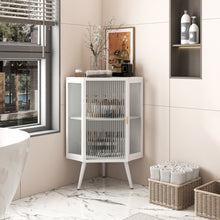 Load image into Gallery viewer, 22.25 " Floor Coner Cabinet with Tempered Glass Door &amp; Storage Shelves for Bathroom, Living Room, Bedroom (White)
