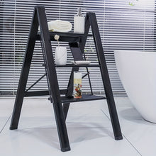 Load image into Gallery viewer, 3 Step Ladder Aluminum Light Folding Step Bench Wide Non slip Pedal 300 lb Capacity Home Office Portable Ladder black
