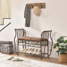Load image into Gallery viewer, Traditional Style End of Bed Bench, Upholstered Entryway Bench with Arm, Ottoman Bench with metal frame
