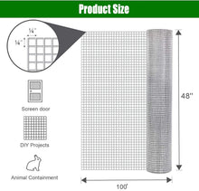 Load image into Gallery viewer, Hardware Cloth 1/4 inch 48in x 100ft 23 Gauge, Hot-dip Galvanized After Welding Chicken Wire Fence Roll Garden Plant Welded Metal Wire Fencing Roll, Rabbit Cages Snake Fence
