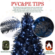 Load image into Gallery viewer, 7.5ft Pre-Lit Black Christmas Tree, Full Halloween Xmas Artificial Tree 2156 Branch Tips, 500 Lights, Metal Hinges, Foldable Base, Holiday Decoration - Black
