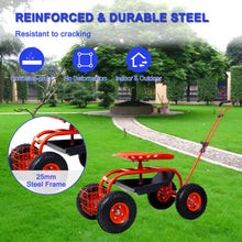 Load image into Gallery viewer, Garden Cart Rolling Scooter, Adjustable Height Heavy Duty Scooter, Rolling Garden Cart with 4 Wheels and Extendable Handle, Garden Stool Cart with 360-Degree Seat and Tool Tray (Red)
