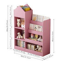 Load image into Gallery viewer, Pink Kids Wooden Bookshelf Toy Storage Organizer with Bookcase, Kid's Bin Storage Unit with 6 Compartments 2 Baskets Bins Toys Box Organizer, Children Multi Shelf Cubby for Books, Toys Shelf
