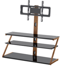 Load image into Gallery viewer, Tempered Glass Height Adjustable Universal Swivel Glass Floor Media Storage Stand With Mount Heat-Transferred Printing Metal Tube, Walnut/Black
