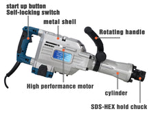 Load image into Gallery viewer, 1700W 1850 BPM Electric Demolition Jack Hammer 1-1/8 Inch SDS-Hex Heavy Duty Concrete Pavement Breaker Drills Kit
