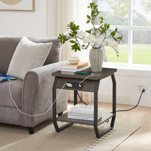 Load image into Gallery viewer, Side Table with Charging Station, Set of 2 End Tables with USB Ports and Sockets, Bedside Tables in Living Room, Bedroom, Dark Grey,17.32'' W x 17.32'' D x 21.65'' H.
