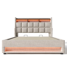 Load image into Gallery viewer, Full size Upholstered Platform bed with a Hydraulic Storage System, LED and USB Charging, Natural (without mattress)
