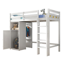 Load image into Gallery viewer, Twin Loft Bed with Wardrobe, Storage Shelves and Ladder, White
