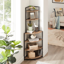 Load image into Gallery viewer, 6-Tier Corner Open Shelf Modern Bookcase Wood Rack Freestanding Shelving Unit,Plant Album Trinket Sturdy Stand Small Bookshelf Space-Saving for Living Room Home Office Kitchen Small Space Rustic Brown
