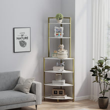Load image into Gallery viewer, 6-Tier Corner Open Shelf Modern Bookcase Wood Rack Freestanding Shelving Unit,Plant Album Trinket Sturdy Stand Small Bookshelf Space-Saving for Living Room Home Office Kitchen Small Space Rustic Brown
