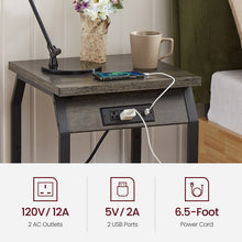 Load image into Gallery viewer, Side Table with Charging Station, Set of 2 End Tables with USB Ports and Sockets, Bedside Tables in Living Room, Bedroom, Dark Grey,17.32'' W x 17.32'' D x 21.65'' H.
