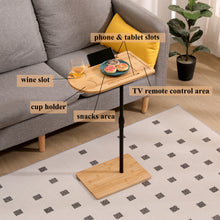 Load image into Gallery viewer, Couch Tray Table Bamboo Height Adjustable Side Table for Sofa C-shaped Oval End Tables with Slots for Bed &amp; Chairs in Living Room &amp; Bedroom (Oval + Rectangle)
