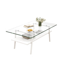 Load image into Gallery viewer, Rectangle Coffee Table, Tempered Glass Tabletop with White Metal Legs, Modern Table for Living Room , Transparent Glass
