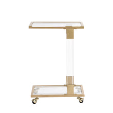 Load image into Gallery viewer, Golden Side Table, Acrylic Sofa Table, Glass Top C Shape Square Table with Metal Base for Living Room, Bedroom, Balcony Home and Office
