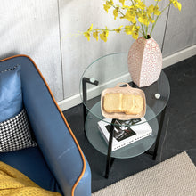 Load image into Gallery viewer, 2-layer Tempered Glass End Table, Round Coffee Table for Bedroom Living Room Office
