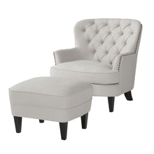 Load image into Gallery viewer, Contemporary Light Grey Fabric Club Chair and Ottoman Set, Stylish Upholstered Armchair with Matching Ottoman, Ideal for Modern Living Room Comfort and Style
