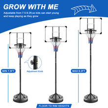 Load image into Gallery viewer, Portable Basketball Hoop System Stand Height Adjustable 7.5ft - 9.2ft with 32 Inch Backboard and Wheels for Youth Adults Indoor Outdoor Basketball Goal
