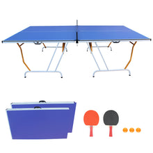Load image into Gallery viewer, 9ft Mid-Size Table Tennis Table Foldable &amp; Portable Ping Pong Table Set for Indoor Games with Net, 2 Table Tennis Paddles and 3 Balls
