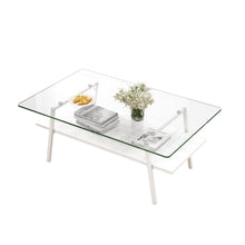 Load image into Gallery viewer, Rectangle Coffee Table, Tempered Glass Tabletop with White Metal Legs, Modern Table for Living Room , Transparent Glass
