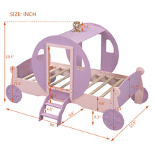Load image into Gallery viewer, Twin size Princess Carriage Bed with Crown,Wood Platform Car Bed with Stair,Purple+Pink
