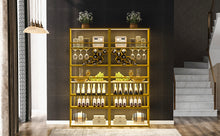 Load image into Gallery viewer, LED Tall Bar Cabinet Wine Rack, Gold Contemporary Standing Honeycomb Wine Rack with Glass Rack

