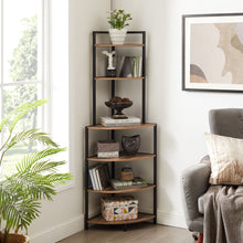Load image into Gallery viewer, 6-Tier Corner Open Shelf Modern Bookcase Wood Rack Freestanding Shelving Unit,Plant Album Trinket Sturdy Stand Small Bookshelf Space-Saving for Living Room Home Office Kitchen Small Space Rustic Brown
