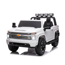 Load image into Gallery viewer, White, 24V 2 Seater Ride On Truck Car, Licensed Chevrolet Silverado HD Electric Car for Kids, 4WDmotors, with2.4G Remote Control, Metal Suspension, Soft Start, FM/Bluetooth/Music, LED Light,Toys Gifts
