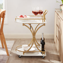 Load image into Gallery viewer, 2-Tier Bar Cart, Mobile Bar Serving Cart, Industrial Style Wine Cart for Kitchen, Beverage Cart with Wine Rack and Glass Holder, Rolling Drink Trolley for Living Room
