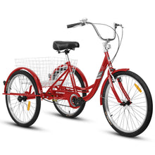 Load image into Gallery viewer, A24631 Adult Tricycles, 1 Speed Adult Trikes 24 inch 3 Wheel Bikes, Three-Wheeled Bicycles Cruise Trike with Shopping Basket for Seniors, Women, Men
