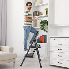 Load image into Gallery viewer, 2 Non-slip step ladder, quick folding steel ladder Sturdy metal supported household tools for home/office work at altitude, portable step tools

