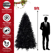 Load image into Gallery viewer, 7.5ft Pre-Lit Black Christmas Tree, Full Halloween Xmas Artificial Tree 2156 Branch Tips, 500 Lights, Metal Hinges, Foldable Base, Holiday Decoration - Black
