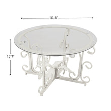 Load image into Gallery viewer, Glass Coffee Table with Sturdy Iron Leaf-shape Base, Leisure Cocktail Table with Tempered Glass Top for Living Room, Dining Room (White)
