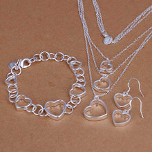Load image into Gallery viewer, New 925 Sterling Silver Plated Heart Chain Bracelet Earring Necklace Jewelry Set
