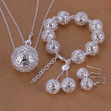 Load image into Gallery viewer, Hot 925 Sterling Silver Plated Ball Earring Bracelet Necklace Chain Jewelry Set
