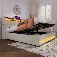 Load image into Gallery viewer, Full size Upholstered Platform bed with a Hydraulic Storage System, LED and USB Charging, Natural (without mattress)
