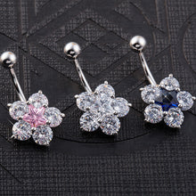 Load image into Gallery viewer, Crystal Rhinestone Star Flower Navel Ring Belly Button Bar Body Piercing Jewelry
