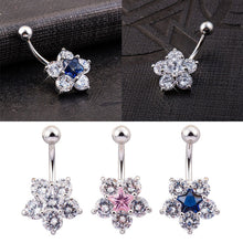 Load image into Gallery viewer, Crystal Rhinestone Star Flower Navel Ring Belly Button Bar Body Piercing Jewelry
